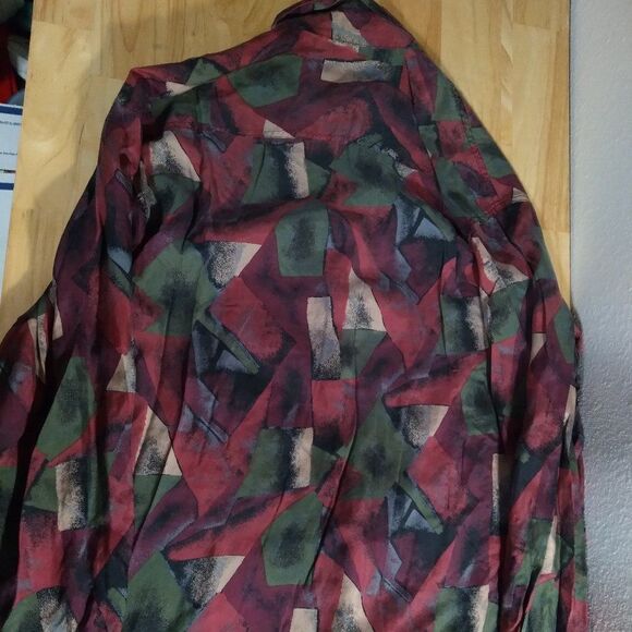 Vintage Stock Options Abstract Geometric Silk Button Down Shirt - Picture 4 of 7